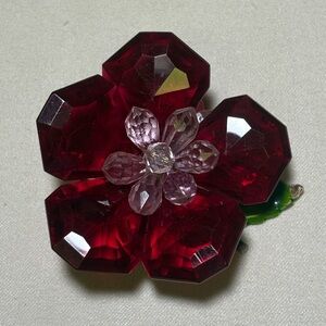 Vintage Lucite Red Pink Crystal West Germany Brooch